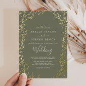 Invitation En Aluminium Feuille minimale | Gold Foil Mariage vert foncé