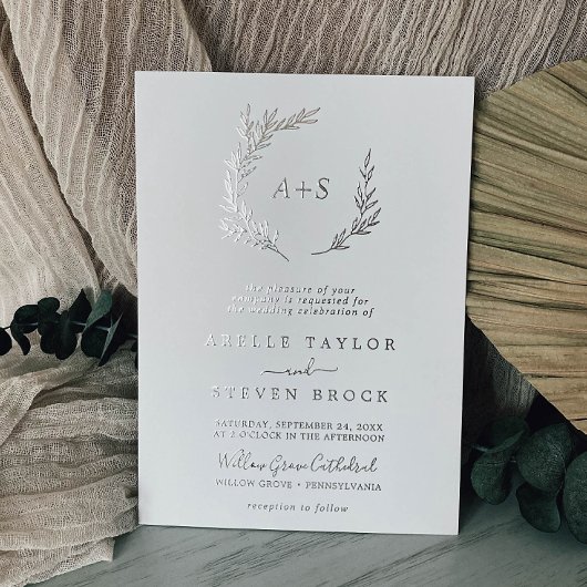 Invitation En Aluminium Feuille minimale | Mariage de monogramme officiel