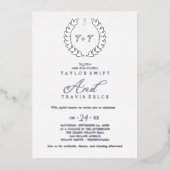 Invitation En Aluminium Feuille minimale | Mariage Rose de monogramme d'hu (Recto)