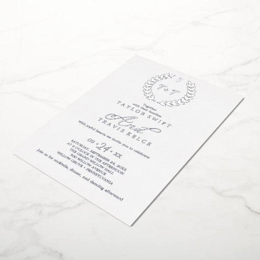 Invitation En Aluminium Feuille minimale | Mariage Rose de monogramme d'hu (Rotation)