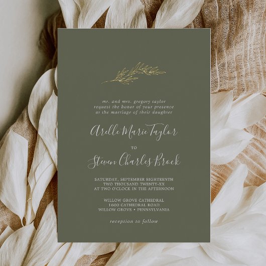 Invitation En Aluminium Feuille minimale | Mariage traditionnel Foil Dark 
