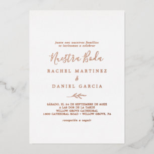 Invitation En Aluminium Feuille minimale   Notre mariage espagnol feuille 