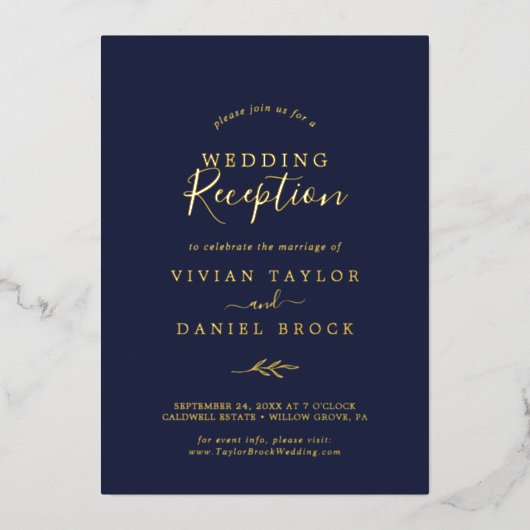 Invitation En Aluminium Feuille minimale | Réception de mariage Gold Foil  (Recto)