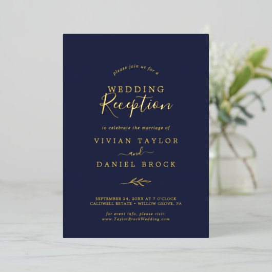 Invitation En Aluminium Feuille minimale | Réception de mariage Gold Foil  (Debout devant)