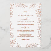 Invitation En Aluminium Feuille minimale | Rose Mariage de trames d'huile  (Recto)