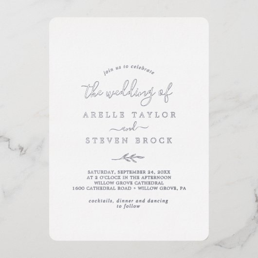Invitation En Aluminium Feuille minimale | Silver Foil Le Mariage de (Recto)