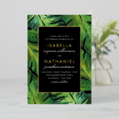 Invitation En Aluminium Feuille moderne Black & Green Tropical Mariage (Debout devant)