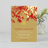 Invitation En Aluminium Feuille or et rouge bambou double Xi Mariage chino (Debout devant)