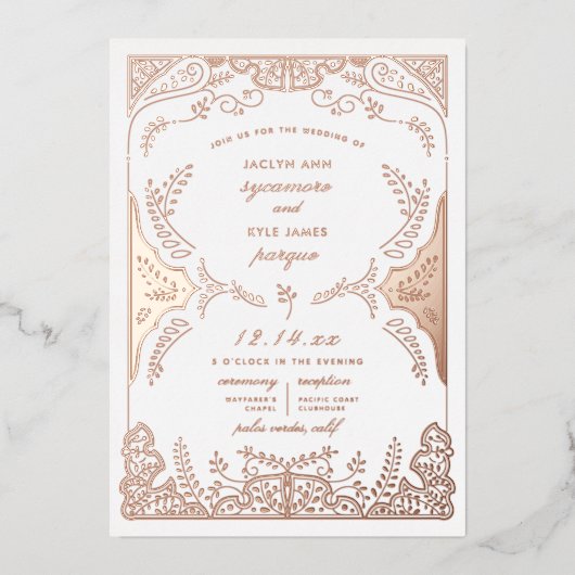 Invitation En Aluminium Feuille tourbillonnant Mariage lunaire Rose or (Recto)
