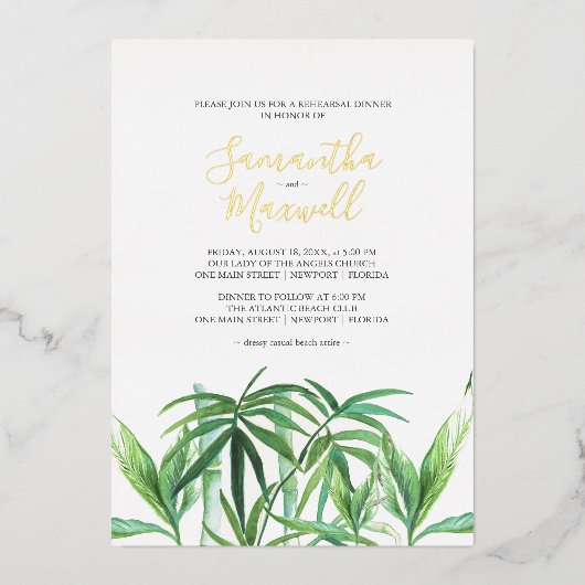 Invitation En Aluminium Feuille tropicale Aquarelle Mariage Foil Invitatio (Recto)