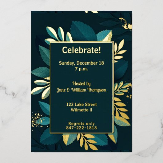 Invitation En Aluminium Feuille vert profond Doré (Recto)