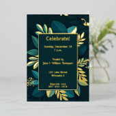 Invitation En Aluminium Feuille vert profond Doré (Debout devant)