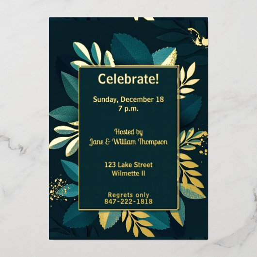 Invitation En Aluminium Feuille verte foncé dorée (Recto)