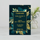 Invitation En Aluminium Feuille verte foncé dorée (Debout devant)