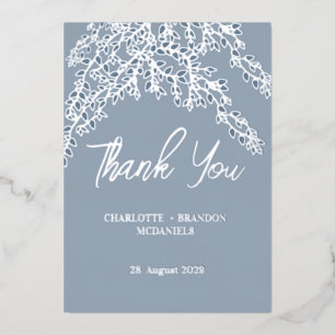Invitation En Aluminium Feuilles Bleu Poussiéreux Mariage Remerciement Arg