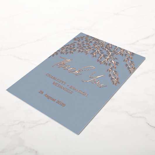 Invitation En Aluminium Feuilles Bleu Poussiéreux Mariage Remerciement Ros (Rotation)