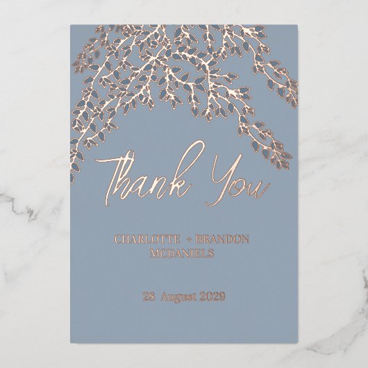 Invitation En Aluminium Feuilles Bleu Poussiéreux Mariage Remerciements Ro (Recto)