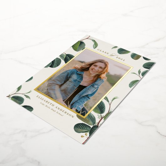 Invitation En Aluminium Feuilles botaniques à l'aquarelle Beige Photo Remi (Rotation)