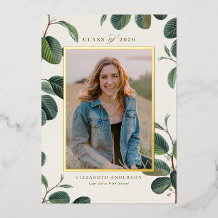 Invitation En Aluminium Feuilles botaniques vintages Beige Photo Graduatio