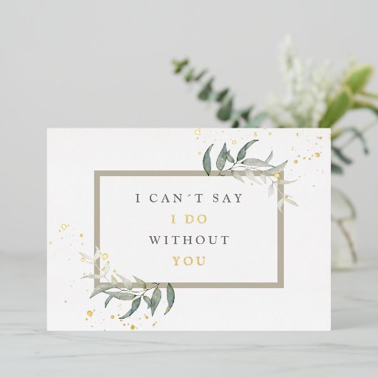 Invitation En Aluminium feuilles d'aquarelle demoiselle d'honneur proposit (Debout devant)