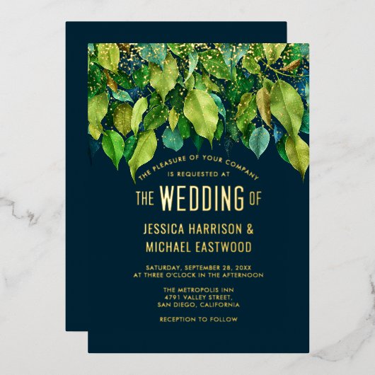 Invitation En Aluminium Feuilles d'automne de verdure Mariage d'or vert de (Recto/Verso)