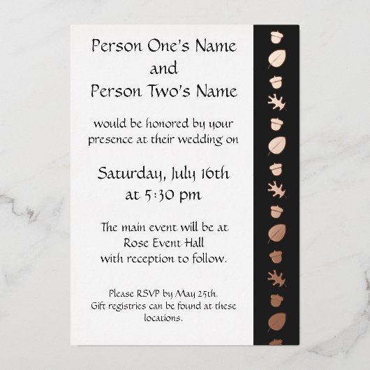 Invitation En Aluminium Feuilles d'automne sur l'invitation de Black Foil (Recto)