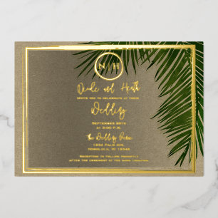 Invitation En Aluminium Feuilles de palmier vertes Kraft Mariage Tropical 