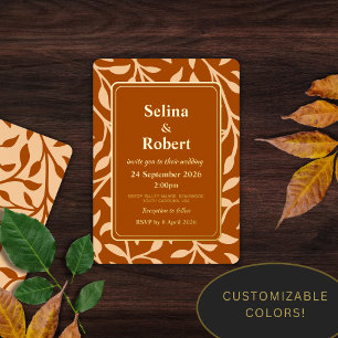 Invitation En Aluminium Feuilles de saison orange brûlé élégantes