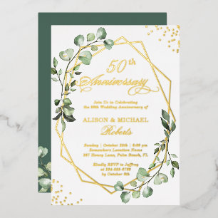 Invitation En Aluminium Feuilles d'eucalyptus à cadre doré pour anniversai