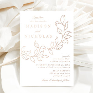 Invitation En Aluminium Feuilles en Cascade Mariage Or Rose