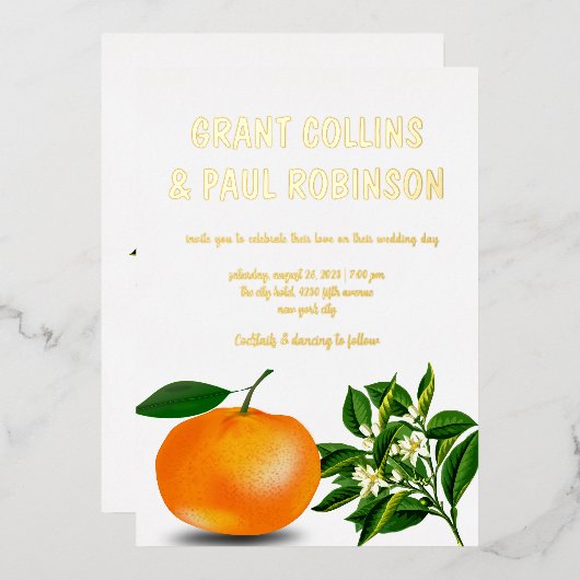 Invitation En Aluminium Feuilles frais de Tangerine (Recto/Verso)