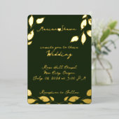 Invitation En Aluminium Feuilles minimaux d'or vert élégant (Debout devant)