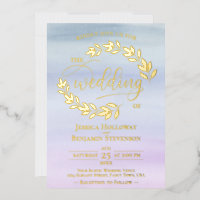 Feuilles or élégant sur Dusty Blue & Lilac Mariage