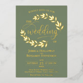 Invitation En Aluminium Feuilles or élégants sur Sage Green Classy Mariage (Recto)