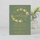 Invitation En Aluminium Feuilles or élégants sur Sage Green Classy Mariage (Debout devant)