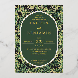 Invitation En Aluminium Feuilles Tropicales Vertes Élégantes