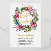 Invitation En Aluminium Feuilles tropicaux | Douche à brunch rose Floral (Recto)