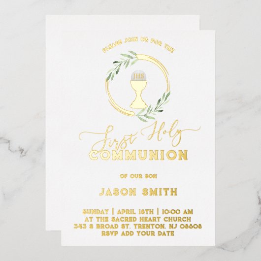 Invitation En Aluminium feuilles verts première sainte communion Foil Invi (Recto/Verso)
