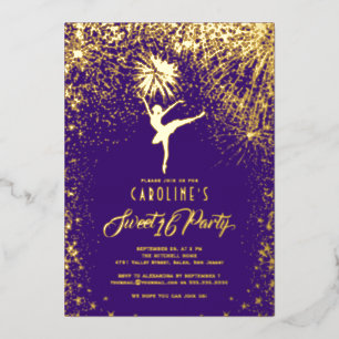Invitation En Aluminium Feux d'artifice de ballerine Élégant Sweet 16 Viol