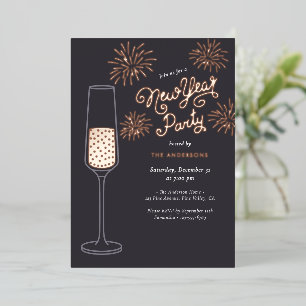 Invitation En Aluminium Feux d'artifice en feuilles métalliques et Champag