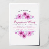 Invitation En Aluminium Fiançailles d'aquarelle à fleurs d'anémone rose (Recto)