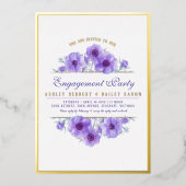 Invitation En Aluminium Fiançailles d'aquarelle fleurie d'anémone violet (Recto)