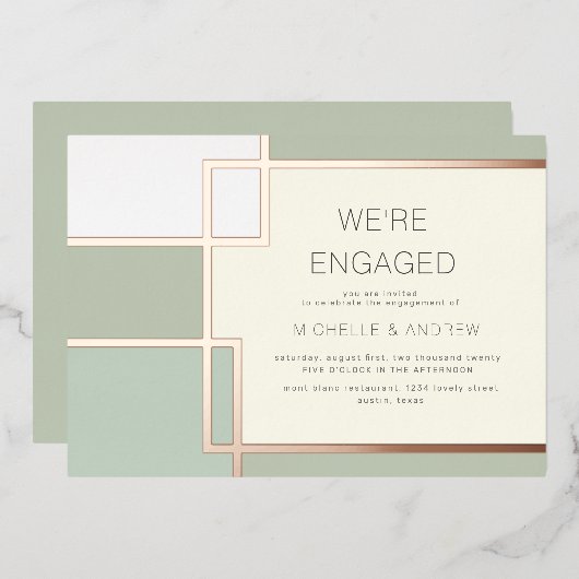 Invitation En Aluminium Fiançailles moderne du milieu du siècle (Recto/Verso)