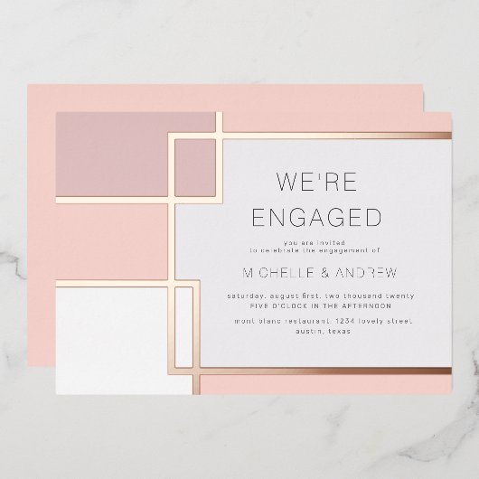 Invitation En Aluminium Fiançailles moderne du milieu du siècle (Recto/Verso)