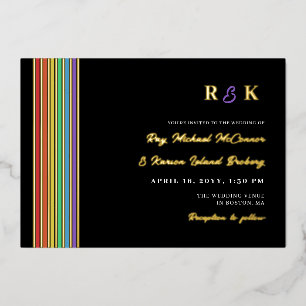 Invitation En Aluminium Fierté Stripes Monogramme Mariage LGBT informel