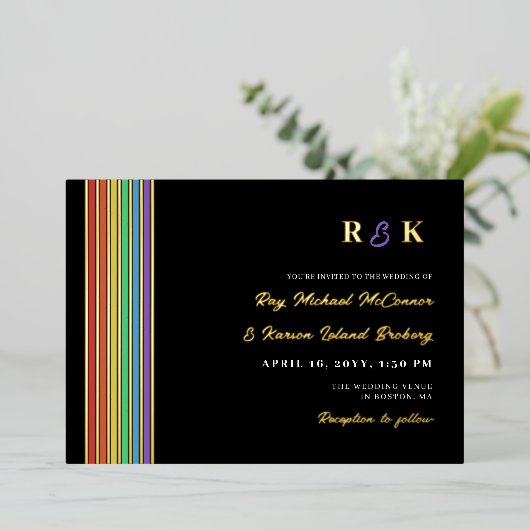 Invitation En Aluminium Fierté Stripes Monogramme Mariage LGBT informel (Debout devant)