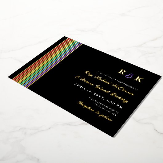 Invitation En Aluminium Fierté Stripes Monogramme Mariage LGBT informel (Rotation)