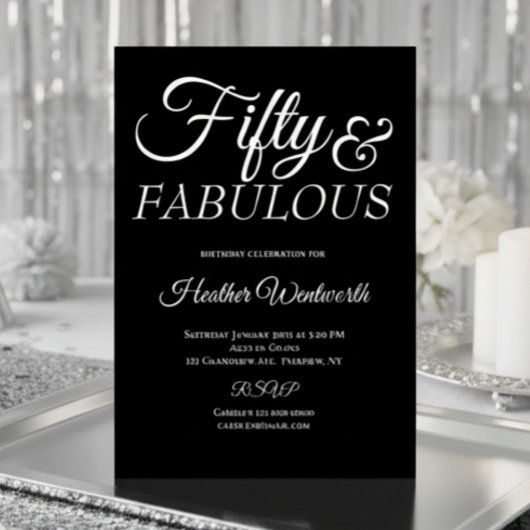 Invitation En Aluminium Fifty and Fabulous 50th Birthday Foil Script