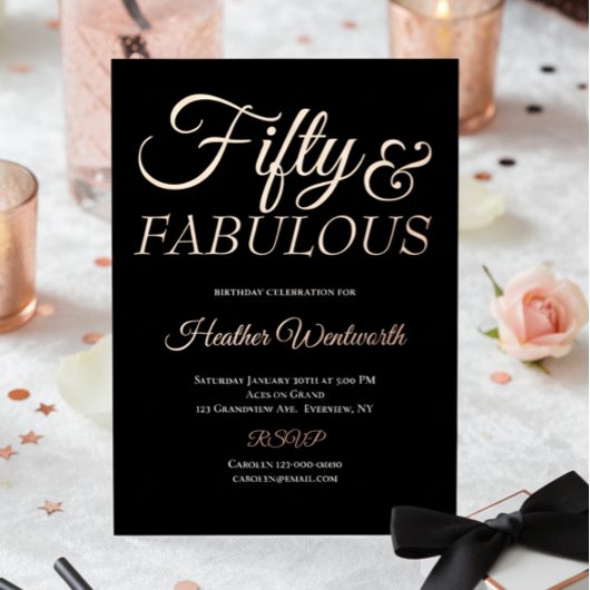 Invitation En Aluminium Fifty and Fabulous 50th Birthday Foil Script
