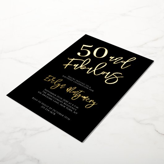 Invitation En Aluminium Fifty and Fabulous Gold Black 50th Birthday Party (Rotation)